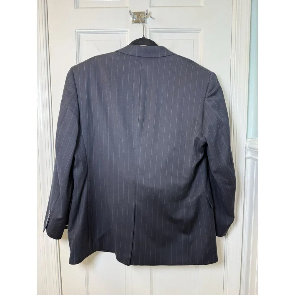 Jos A Bank Men’s Suit Navy Pinstripe Size 44R Travelers Edition 100 % Wool EUC